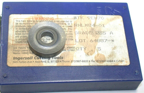 Lot of 5 Ingersoll RNLM84-01 235 Carbide Molded 1" Dia Indexable Milling Inserts