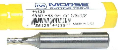 Morse Cutting Tools 44135 1/8" Diameter 3/8" Shank 4 Flute HSS End Mill New