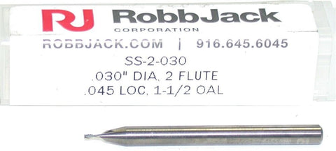 RobbJack SS-2-030 2-Flute Carbide .030" diameter 1/8" shank End Mill