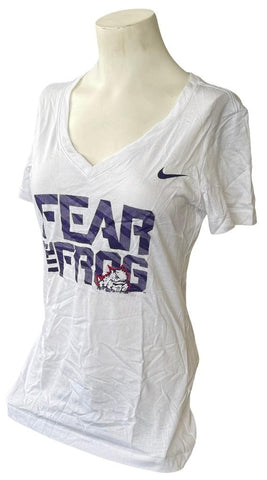 Nike Women's TCU Fear The Frog Graphic White Slim Fit Shirt Size Medium