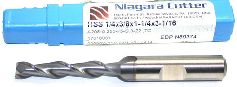Niagara N89374 1/4" diameter 4 Fl Xtra long Coated HSS End Mill