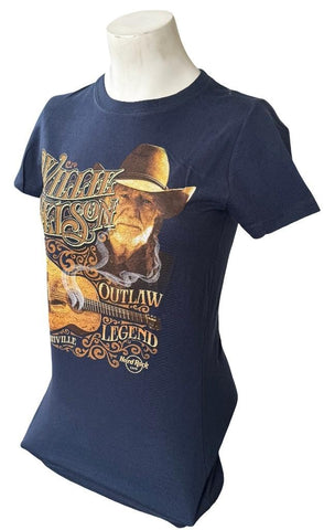 Hard Rock Cafe Women's Willie Nelson Outlaw Legend Navy Shirt Size Medium