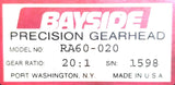 Bayside RA60-020 Precision Gearhead Gear Ratio 20:1