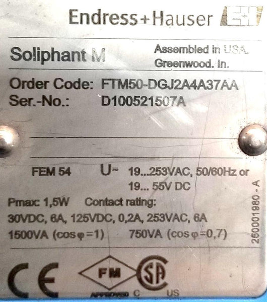 Endress + Hauser FTM50-DGJ2A4A37AA Vibronic Point Level Detection Soli