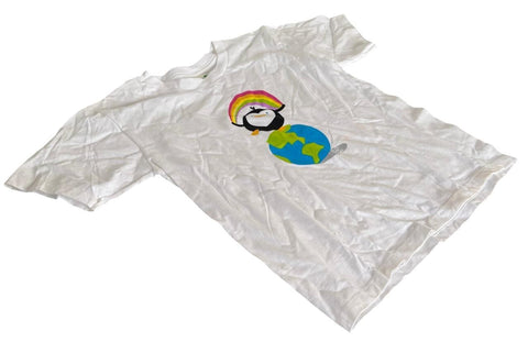Anvil Youth Earth Day 2010 Penguin Graphic White Short Sleeve Shirt Size Small