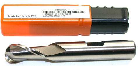 Hertel 84509975 3/8" Diameter 3/8" Shank 2 Flute HSS Ball End Mill