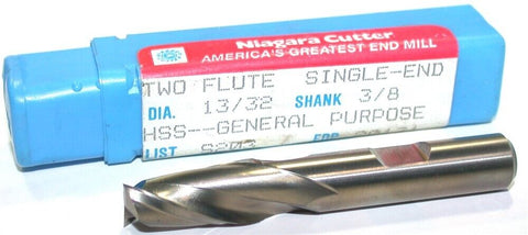 Niagara 20131 13/32" diameter Single End 2 Flute HSS End Mill New