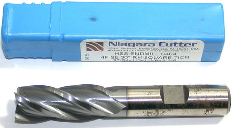 Niagara 69164 37/64" .5781" diameter 1/2" Shank 4 Flute TiCN Coated HSS End Mill