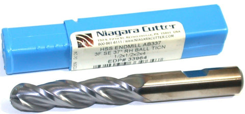 Niagara 33964 1/2" Diameter 1/2 Shank 4 Flute TiCN Coated HSS Ball End Mill