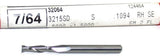 Fullerton 32064 7/64" Diameter 2 Flute Solid Carbide End Mill