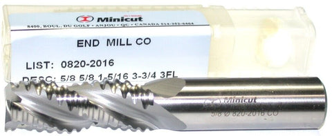 YG-1 Minicut 0820-2016 5/8" Diameter 5/8 Shank 3 Flute HSS Roughing End Mill New