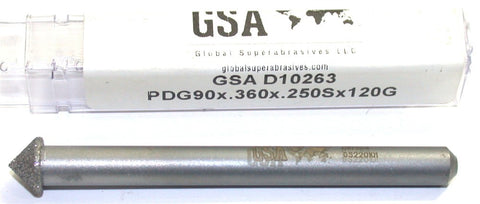 GSA D10263 90° .360" OD 1/4" Shank 120 Grit CBN Grinding Wheel