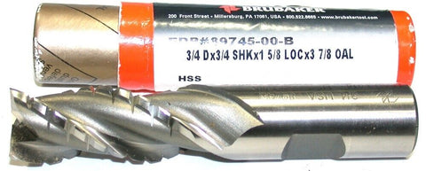 Brubaker 89745-00-B 3/4" Dia. 3/4" Shank 3 Flute HSS Roughing Finishing End Mill