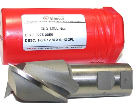 Minicut 0275-0056 1 3/4" Diameter 1 1/4" Shank 2 Flute HSS End Mill New