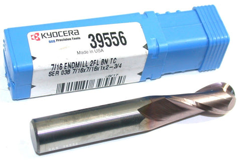 SGS Kyocera 39556 7/16" Diameter 7/16" Shank 2 Flute TiNC Carbide Ball End Mill