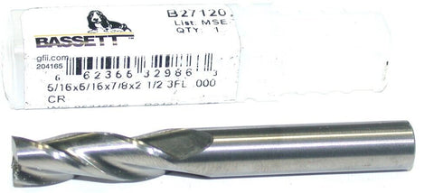 Bassett B27120 5/16" Diameter 5/16" Shank 3-Flute Carbide End Mill New