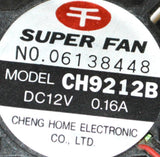 CHENG HOME ELECTRONIC CO. CH9212B SUPER FAN 12 VDC 0.16 AMPS 06138448