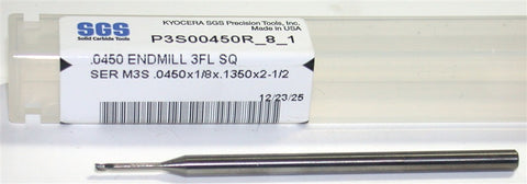 Kyocera SGS P3S00450R_8_1 .0450" Diameter 3 Flute Carbide End Mill