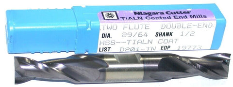 Niagara 29/64" diameter TiAlN Coat 2 Flute Double End HSS End Mill 19773 New