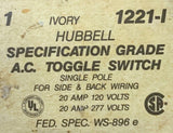 Hubbell 1221-1 Specification Grade A.C. Toggle Switch 20 Amps 120/277 Volts