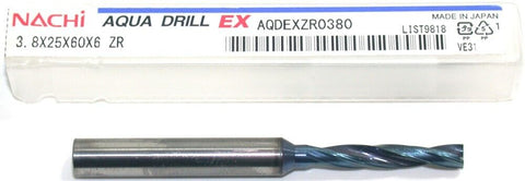 Nachi AQDEXZR0380 3.8mm Flat Bottom Aqua EX Coated Carbide Jobber Drill