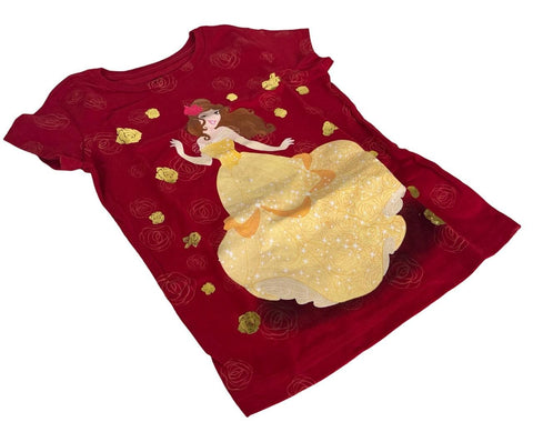 Disney Girls Beauty And The Beast Belle Graphic Red Shirt Size Small