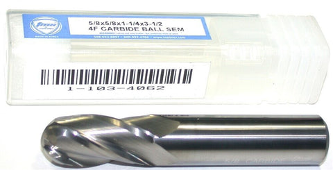 TMX 1-103-4062 5/8" diameter 5/8" Shank 4 Flute Carbide Ball End Mill New