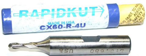 Rapidkut CX60-R-4U 1/8" Diameter 3/8" Shank 2 Flute HSS Ball End Mill New