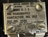 Cutler-Hammer Model 6-1-3 Motor Starter 15A NEMA 0 Contactor 802 9586H6045A