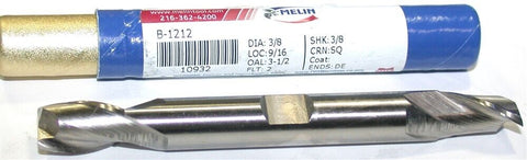 Melin B-1212 3/8" Diameter 3/8 Shank 2 Flute Cobalt Double End End Mill B-1208-B
