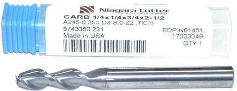 Niagara N61451 1/4" diameter 2 Flute Carbide TiCN Coat End Mill New
