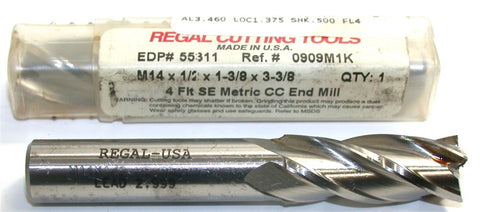 Regal 55311 M14 Diameter 1/2 inch Shank 4 Flute Single End HSS End Mill