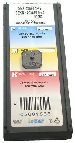 Lot of 5 Iscar SEK 42AFTN-42 IC950 TiAlN Finish Carbide Milling inserts 05601868
