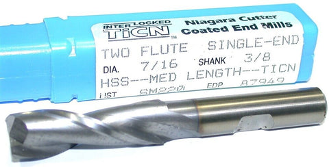 Niagara 87949 7/16" diameter Single End TiCN Coat 2 Flute HSS End Mill