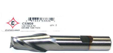 Cleveland Twist C33835 5/8" Diameter 5/8" Shank 2 Flute TiCN Coat HSS End Mill