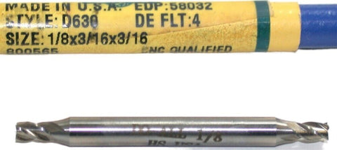 DoAll 58032 1/8" Diameter 3/16" Shank 4 Flute HSS End Mill New