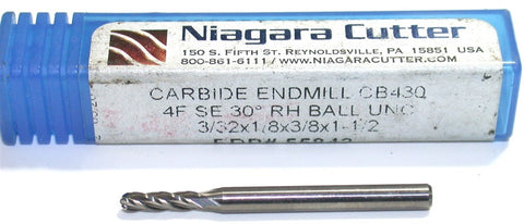 Niagara 55842 3/32" Diameter 1/8" Shank 4 Flute Carbide Ball End Mill
