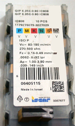 Lot of 8 New Iscar GIP 6.35E-0.80 IC808 Carbide groove & parting insert 06405115