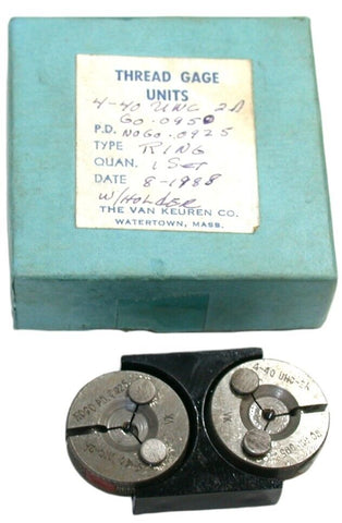 Van Keuren Go - No Go Thread Ring Gage Set 4-40 UNC-2A w/ Holder