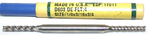 DoAll 17011 1/8" Diameter 3/16" Shank 4 Flute HSS End Mill New