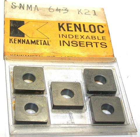 Lot of 5 Kennametal Kenloc SNMA 643 K21 Indexable Carbide Turning Inserts