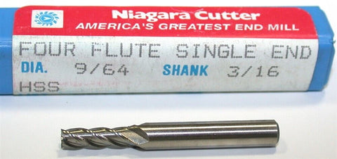 Niagara 9/64" (.1406") diameter 4 Flute HSS End Mill 76045 New