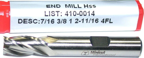 YG-1 Minicut 410-0014 7/16" Diameter 3/8" Shank 4 Flute HSS End Mill New