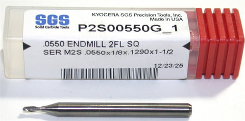 Kyocera SGS P2S00550G_1 .0450" Diameter 2 Flute Carbide End Mill