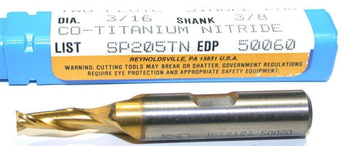 Niagara 50060 3/16" Diameter 3/8" Shank 2 Flute HSS TiN Coated End Mill New