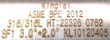 Kinglai ASME 22326 0762 Reducer KL10120406 BPE 2012 316/316L 3" x 2" SF1
