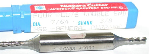 Niagara 45039 7/64" diameter 4 Flute Double End HSS End Mill New