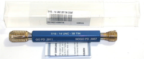 Van Keuren VK10437143BSTIN 7/16"-14 UNC-3B TIN Thread Gage Go/No Go Plug Gage