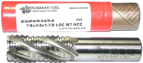 Brubaker 93254 7/8" Diameter 3/4 Shank 5 Flute Roughing HSS End Mill New