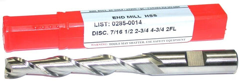 YG-1 Minicut 0285-0014 7/16" Diameter 1/2" Shank 2 Flute HSS End Mill New